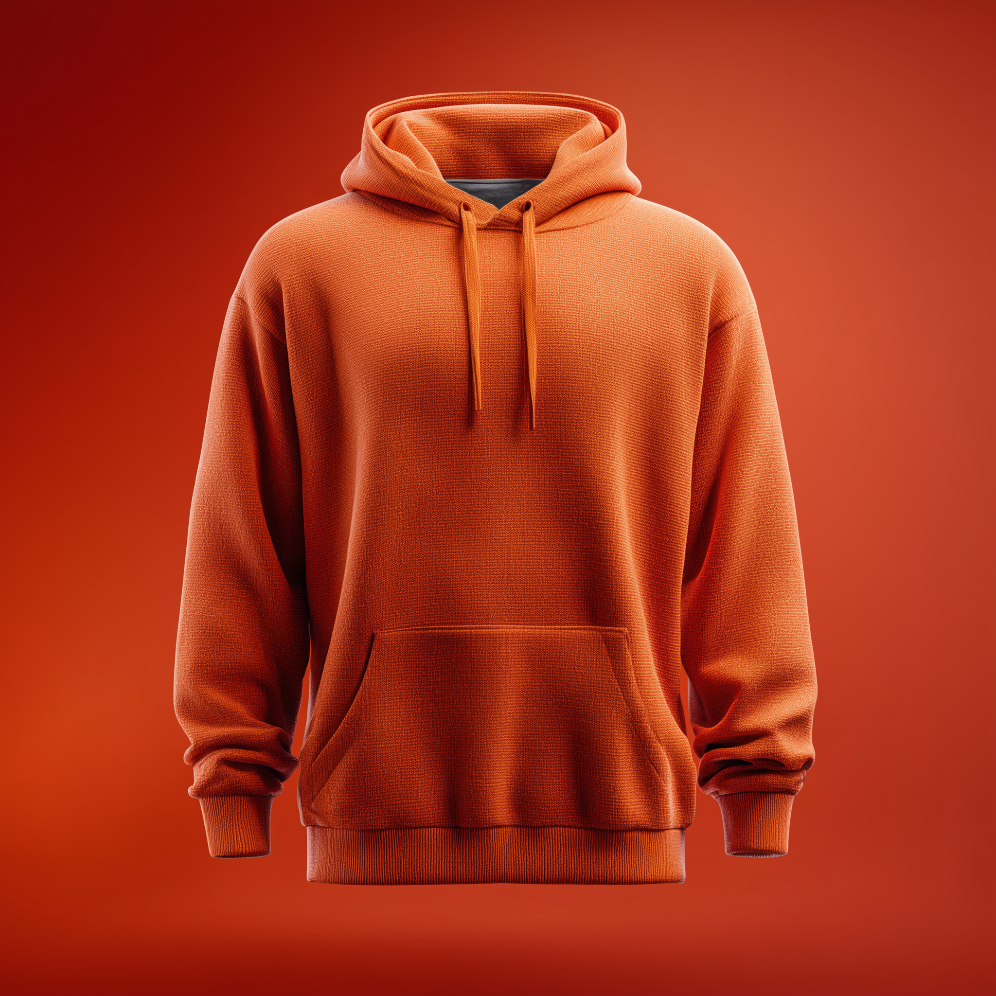 Guts2107 a plain orange hoodie centered on a red background no - agence digitale Genève WebSite Genève